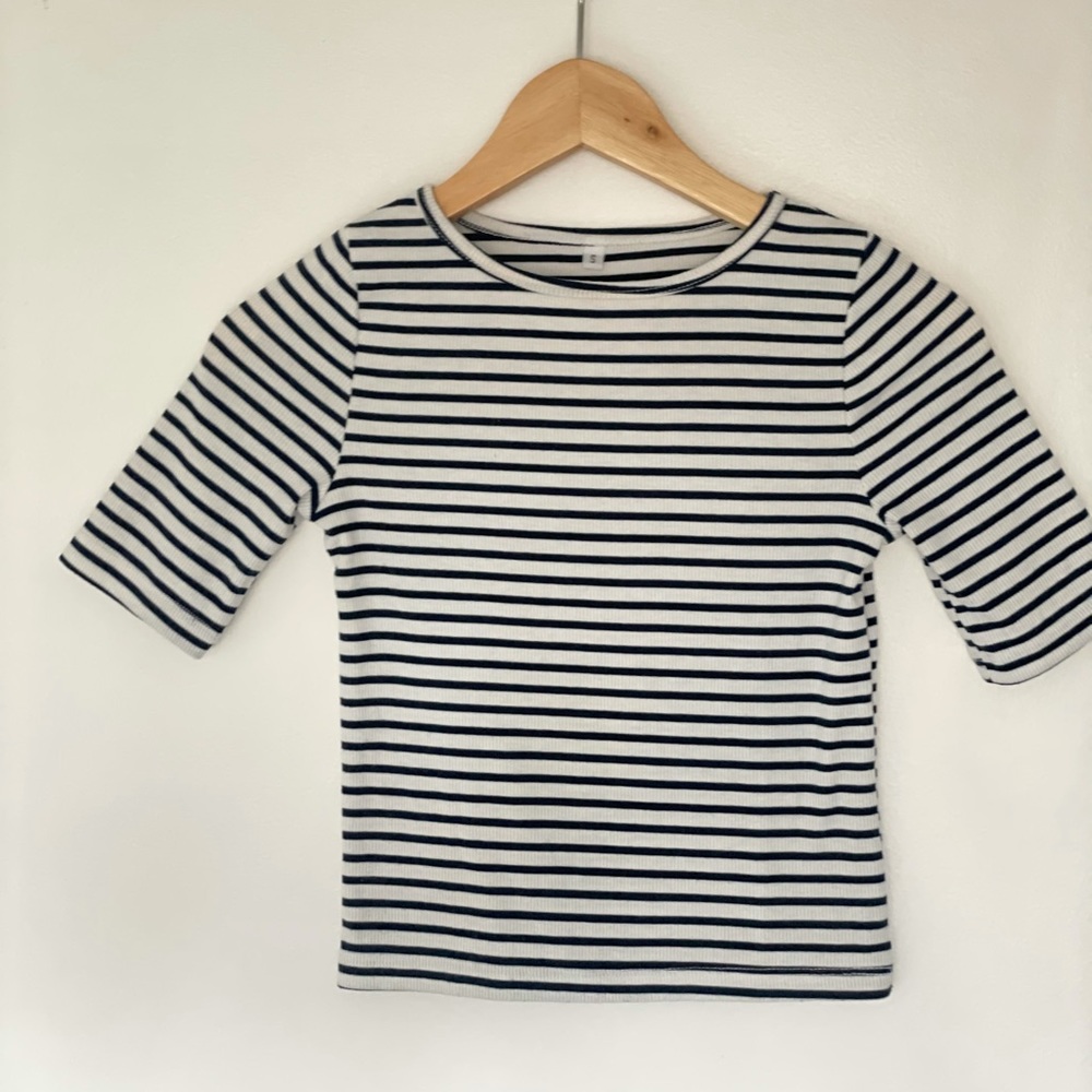 White&Navy Cotton Cropped Top, Petite